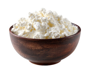 Creamy, crumbly cottage cheese in a rustic bowl