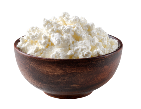 Creamy, crumbly cottage cheese in a rustic bowl