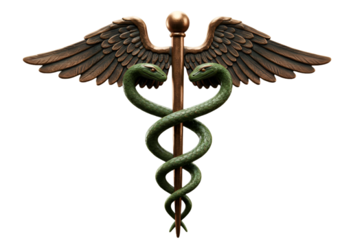 Bronze Caduceus Medical Symbol Illustration Isolated on Black Background