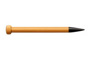 Wooden knitting needle with sharp black tip, isolated against clean transparent backdrop