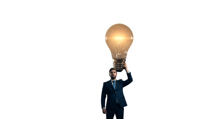 Businessman Holding A Glowing Lightbulb Illustration With A Transparent Background