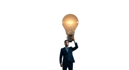Businessman Holding A Glowing Lightbulb Illustration With A Transparent Background