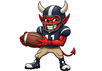 Cartoon Devil Football Player With Red Skin and Helmet Illustration