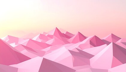Low Poly Pink Mountains Landscape with Soft Gradient Sky Background