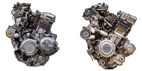 Two detailed engine blocks illustration on transparent png background