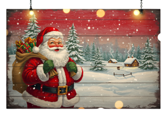 Christmas Illustration Santa Claus in Red Suit on Snowy Background