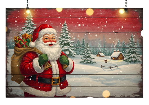 Christmas Illustration Santa Claus in Red Suit on Snowy Background - Powered by Adobe