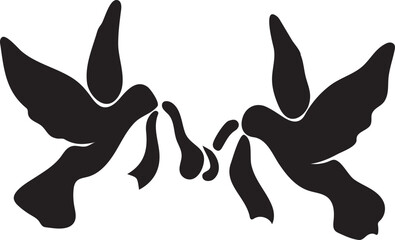 Symmetrical Silhouette of Two Birds with Ribbons in Their Beaks Symbolizing Peace Hope and Unity Conceptual Artistic Graphic