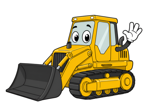 Cartoon Yellow Bulldozer Illustration Waving Hand And Smiling Face