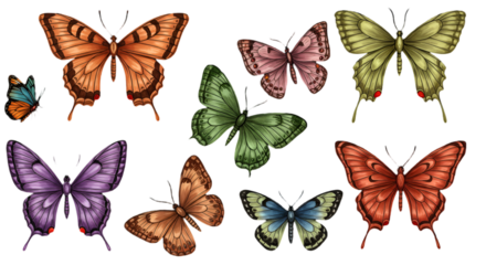 Colorful Butterfly Collection Isolated On Black Background Illustration