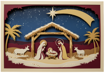 Christmas Nativity Scene Illustration Featuring Jesus Birth with Night Star
