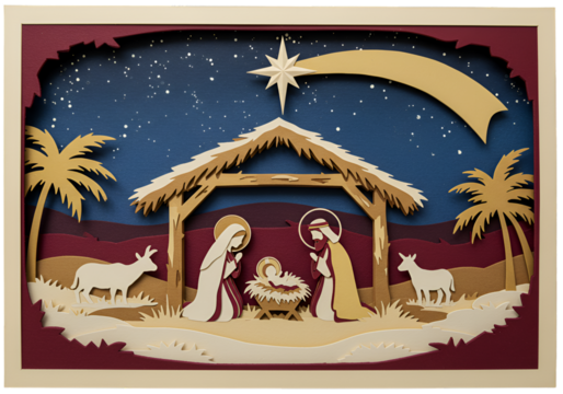 Christmas Nativity Scene Illustration Featuring Jesus Birth with Night Star