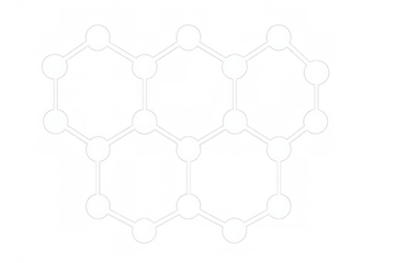 White molecular structure forming hexagonal lattice over transparent background, ideal for scientific or technological projects