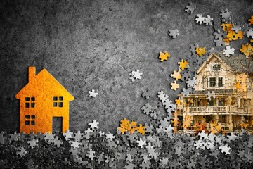 House puzzle pieces;  dismantling home;  complex concept