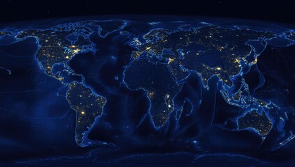 Global night-light map. World map showing light pollution