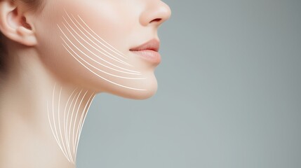 Elegant woman enhancing face with cosmetic procedures for facial rejuvenation and lifting effect