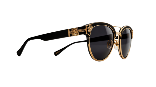Element Isolated Transparent Luxury gold sunglasses isolated on black. PNG DIE-CUT for advertising