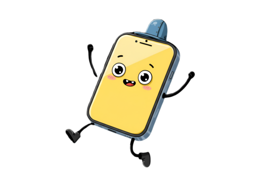 Cartoon Smartphone Character with Hat Smiling on Transparent Background