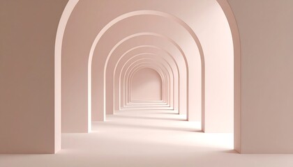 Pale pink arches receding into the distance, creating a minimalist architectural perspective