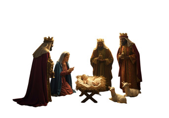 Christmas Nativity Illustration With Jesus Mary Joseph Wise Men And Lambs