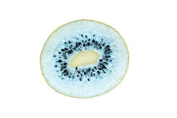 a kiwi fruit cut in half on a white surface