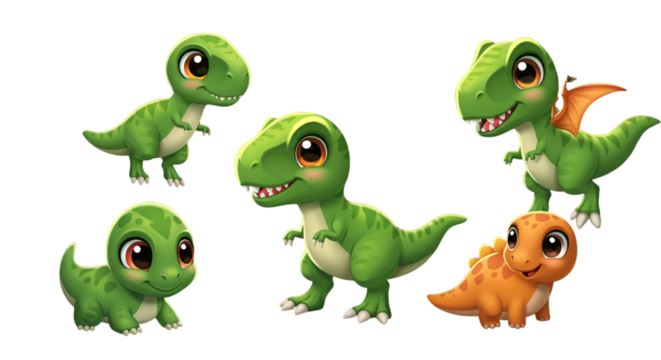 Cute Cartoon Dinosaur Illustration on Transparent Background