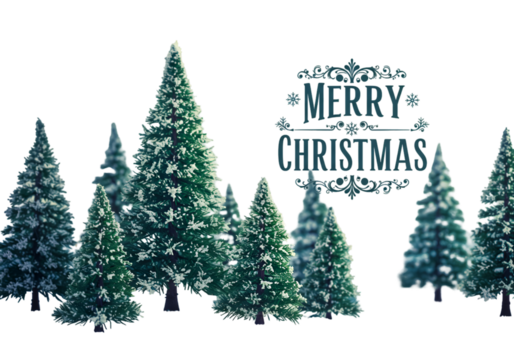 Christmas Trees Illustration With Snow And A Merry Christmas Message