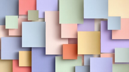 Overlapping pastel squares create a textured and colorful abstract composition