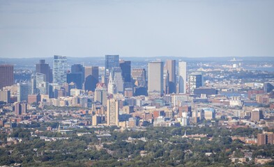 Boston skyline aerial view with skyscrapers.