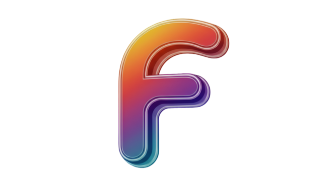 Colorful 3D Rendered Letter F with a Gradient on a Black Background