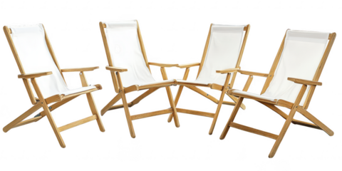Four beach chairs arranged on transparent png background