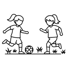 Two girls playing soccer together on the field