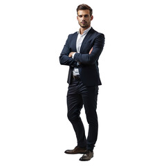 Confident businessman standing with arms crossed isolated on transparent background