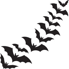Black Halloween bats flying in a diagonal line Halloween silhouette  Vector 