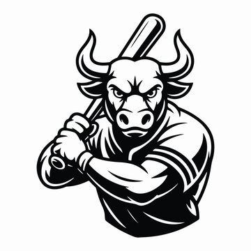 Baseball Bull Mascot with Bat