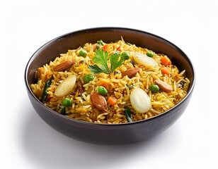 vegetable biryani isolated on white background