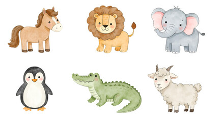 Cute Cartoon Animals Illustration On Transparent Background Zoo Safari Image