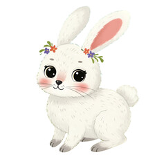 Cute Bunny Illustration On Transparent Background With Floral Crown