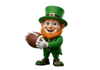 Cartoon 3D Leprechaun Holding American Football Isolated On Transparent Background