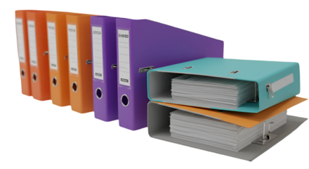 Colorful Stacked Office Folders For Business Organization On Isolated Transparent Background