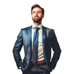 Confident businessman standing with hands in pockets isolated on transparent background