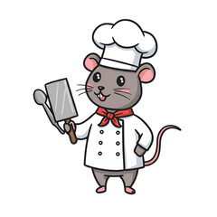 Cute Cartoon Chef Mouse Illustration With Kitchen Utensils Isolated
