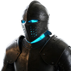 Isolated 3D Render of Black Knight Armor with Glowing Blue Eyes