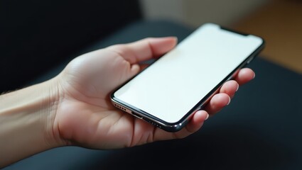 A hand holds a modern mobile phone.