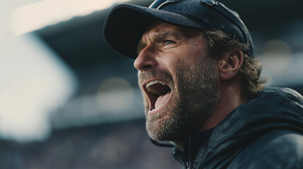 Passionate Coach Cheering on the Team from the Sidelines