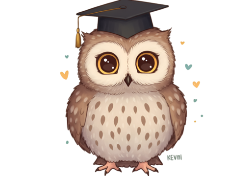 Cute Cartoon Owl Illustration With Graduation Cap Happy On Isolated Transparent Background