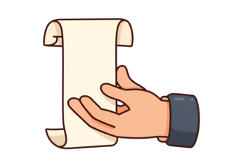 Cartoon Illustration Of A Hand Holding A Paper Scroll On Transparent Background