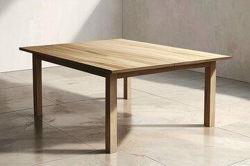  Minimalist Modern Wooden Dining Table with Natural Wood Grain on a Tiled Floor