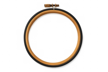 Wooden embroidery hoop isolating delicate needlework, showcasing circular design with clean transparent background