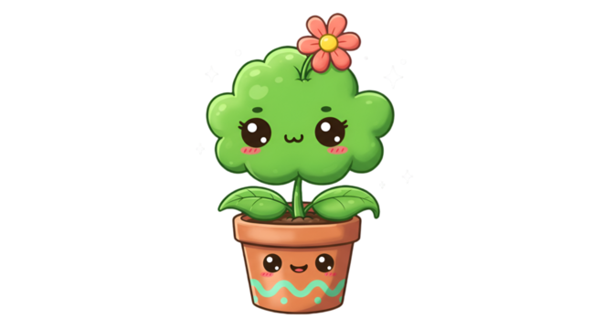 Cute Cartoon Plant Illustration Smiling In A Clay Pot With Transparent Background